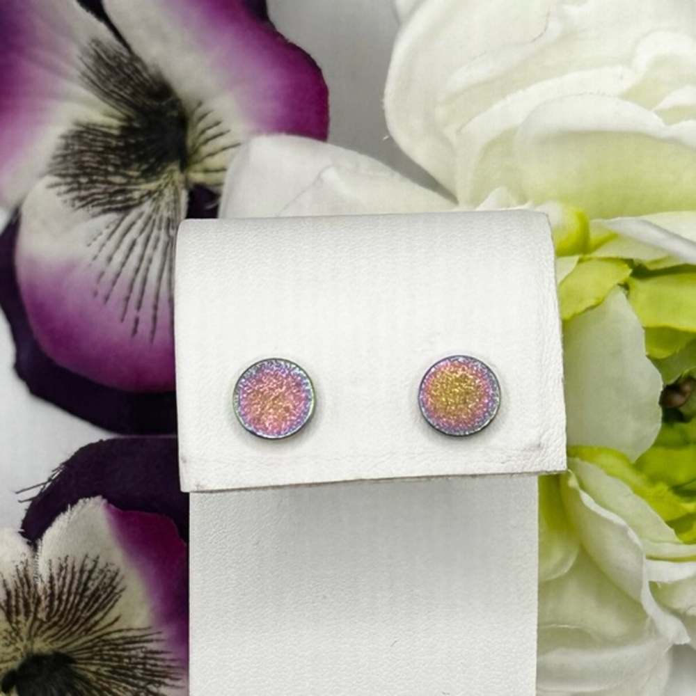 Oil Slick Disc Stud Earrings Multi Color NEW!